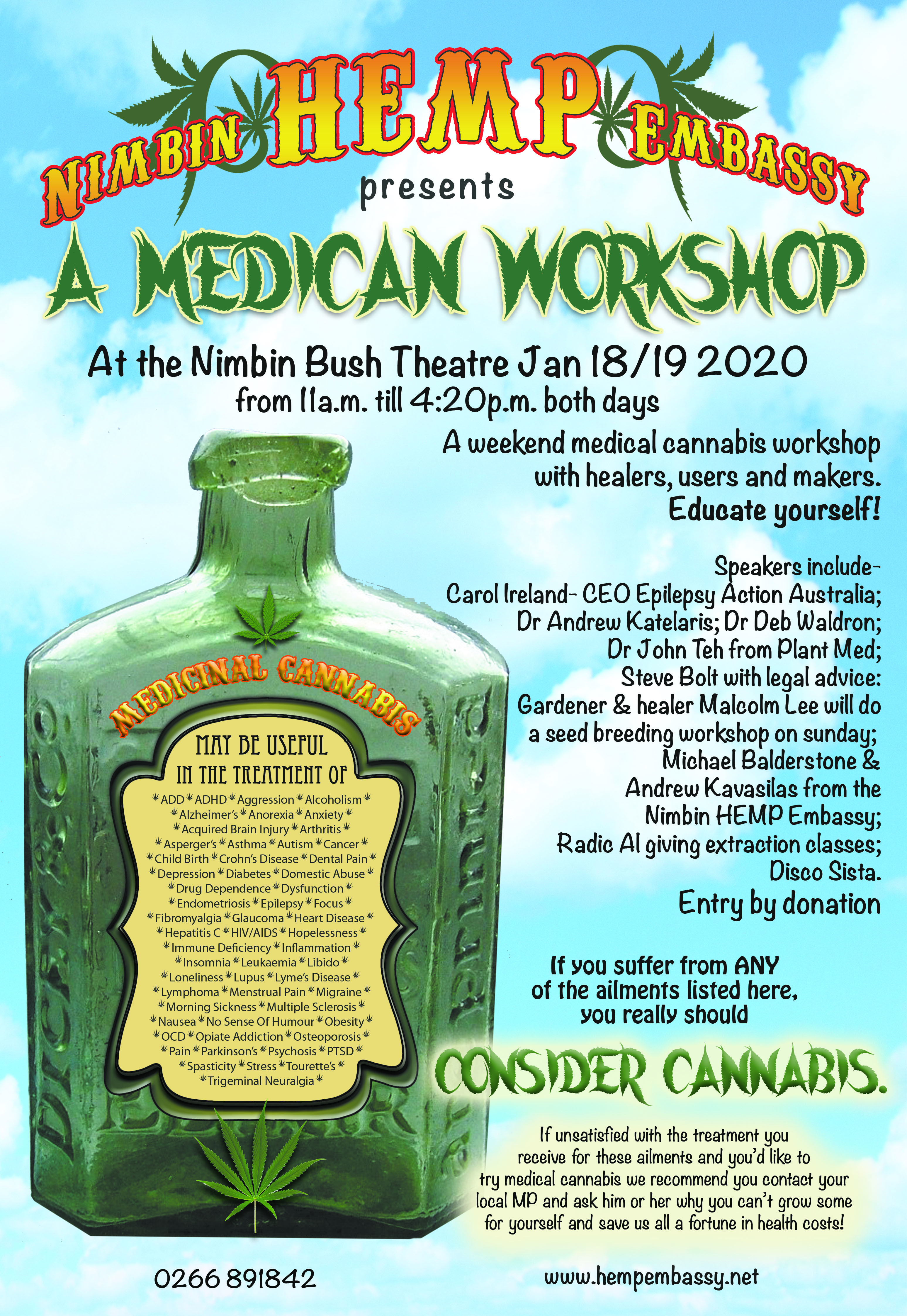 Medical Cannabis Workshop in Nimbin this coming weekend 18-19 January
